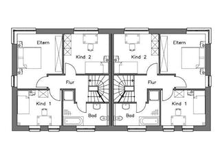 Massivhaus Doppelhaus DH 110 Variante T von Baudirekt, Cubushaus Grundriss 2