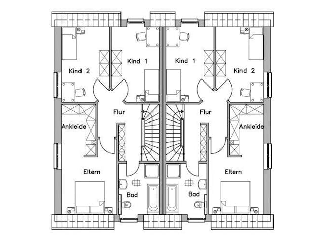 Massivhaus Doppelhaus DH 130 Variante K von Baudirekt, Grundriss 1 Massivhaus Doppelhaus DH 130 Variante K von Baudirekt, Grundriss 1