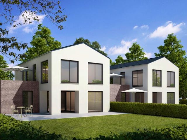 Massivhaus Doppelhaus DH 130 Variante T von Baudirekt, Außenansicht 1 Massivhaus Doppelhaus DH 130 Variante T von Baudirekt, Außenansicht 1