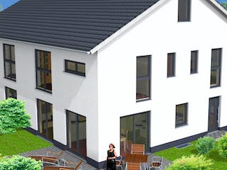 Massivhaus Doppelhaus Hanau von Immobilien Atelier Klaus Reuter, Außenansicht 1