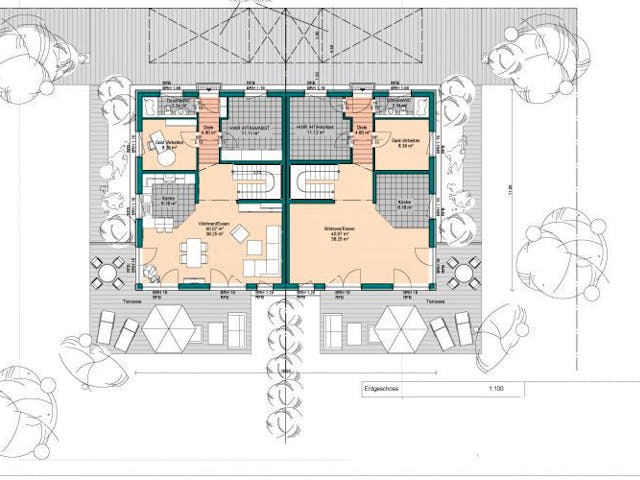 Massivhaus Doppelhaus Kelkheim von Immobilien Atelier Klaus Reuter,  Grundriss 1