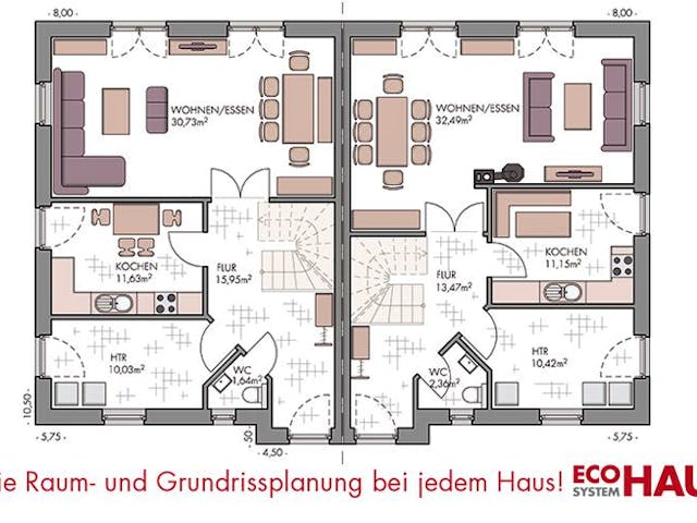 Massivhaus Duo Friesenhaus 130 von ECO System HAUS Schlüsselfertig ab 294500€, Satteldach-Klassiker Grundriss 1 Massivhaus Duo Friesenhaus 130 von ECO System HAUS Schlüsselfertig ab 294500€, Satteldach-Klassiker Grundriss 1