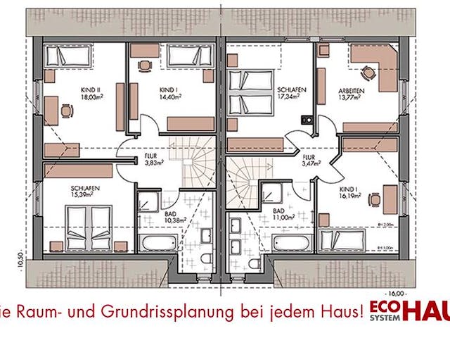 Massivhaus Duo Friesenhaus 130 von ECO System HAUS, Satteldach-Klassiker Grundriss 2