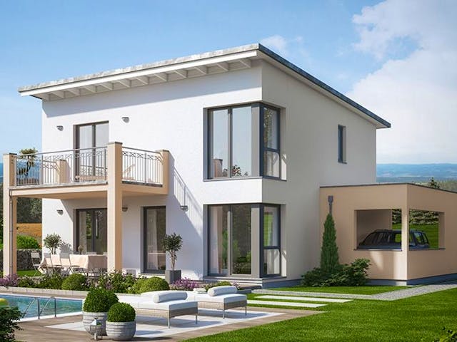 Fertighaus EVOLUTION 136 V5 von Bien-Zenker Schlüsselfertig ab 388728€, Pultdachhaus Außenansicht 1