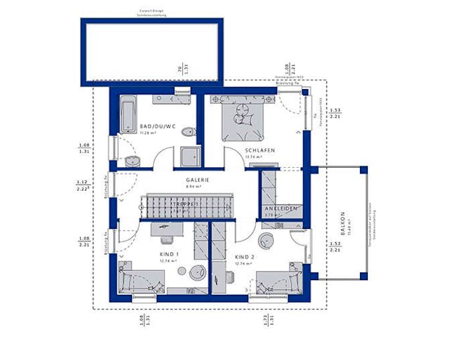 Fertighaus EVOLUTION 136 V5 von Bien-Zenker Schlüsselfertig ab 388019€, Pultdachhaus Grundriss 1