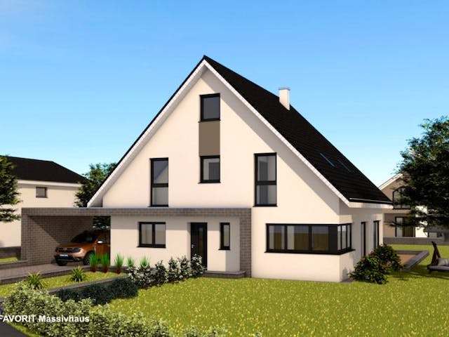 Massivhaus Noblesse 174 von FAVORIT Massivhaus Schlüsselfertig ab 438310€, Satteldach-Klassiker Außenansicht 1