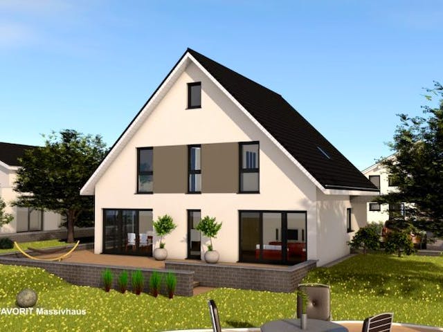 Massivhaus Noblesse 174 von FAVORIT Massivhaus Schlüsselfertig ab 438310€, Satteldach-Klassiker Außenansicht 2