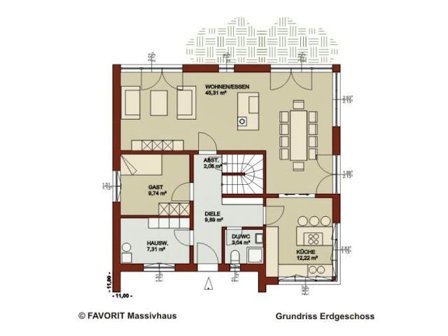 Massivhaus Noblesse 174 von FAVORIT Massivhaus Schlüsselfertig ab 438310€, Satteldach-Klassiker Grundriss 1