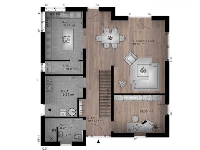 Massivhaus Pultdach Haus Muscheid 30-045 von Econ Das Haus,  Grundriss 1