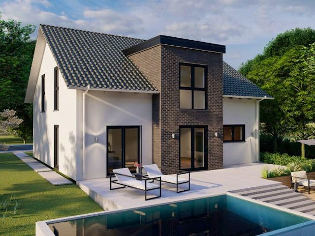 Massivhaus Satteldach Haus Niederbieber 90-068 von Econ Das Haus, Außenansicht 1 Massivhaus Satteldach Haus Niederbieber 90-068 von Econ Das Haus, Außenansicht 1