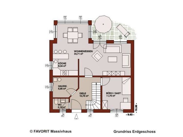 Massivhaus Select 129 von FAVORIT Massivhaus Schlüsselfertig ab 331080€, Satteldach-Klassiker Grundriss 1