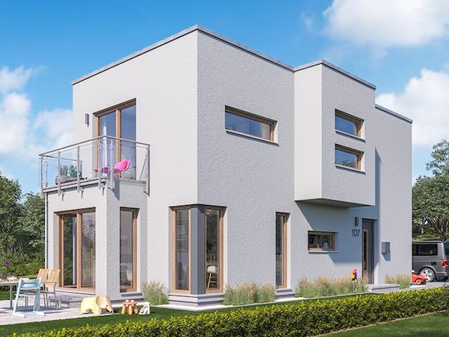 Fertighaus SUNSHINE 107 V3 von Living Fertighaus Schlüsselfertig ab 315258€, Cubushaus Außenansicht 1