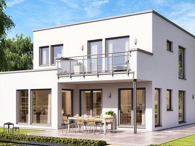Fertighaus SUNSHINE 136 V8 von Living Fertighaus Schlüsselfertig ab 345561€, Cubushaus Außenansicht 1