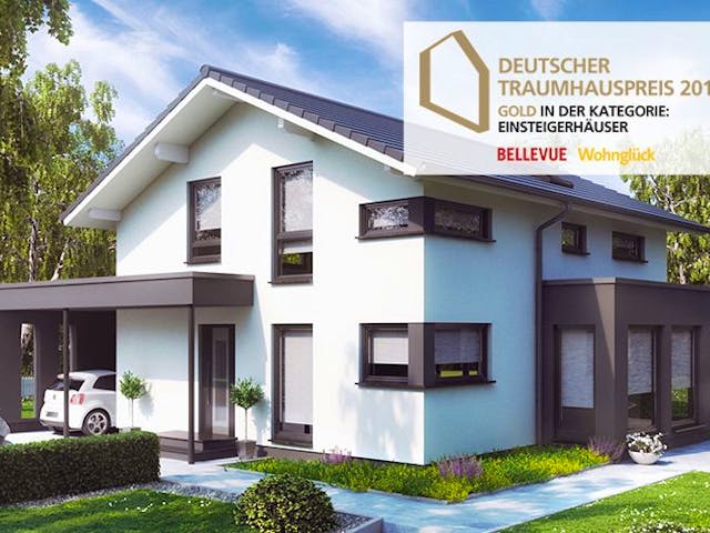 Fertighaus SUNSHINE 143 Mülheim-Kärlich von Living Fertighaus, Satteldach-Klassiker Außenansicht 1