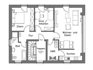 Massivhaus Zweifamilienhaus ZH185 Variante T von Baudirekt,  Grundriss 2