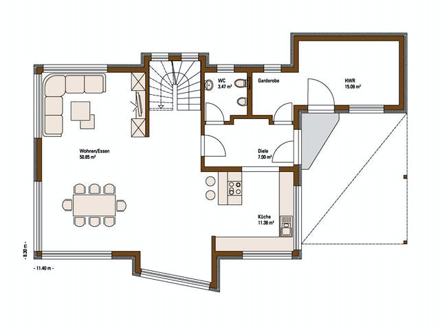 Fertighaus MH Erlangen von Fertighaus WEISS Schlüsselfertig ab 478098€, Satteldach-Klassiker Grundriss 1