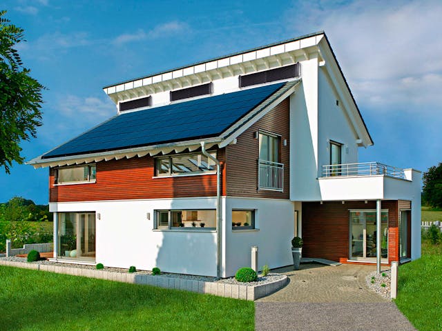 Fertighaus MH EMOTION von Fertighaus WEISS Schlüsselfertig ab 500438€, Pultdachhaus Außenansicht 1