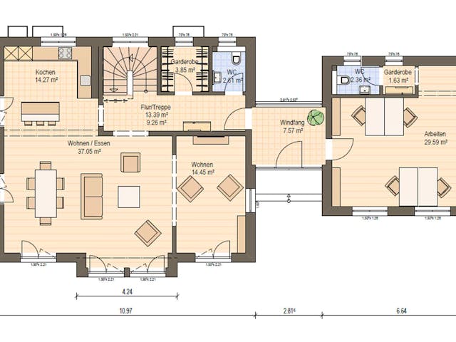 Fertighaus Haas MH Hessdorf 169 von Haas Fertigbau Ausbauhaus ab 363000€, Satteldach-Klassiker Grundriss 1