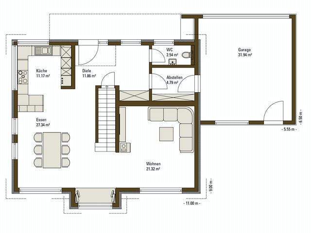 Fertighaus MH LIFE von WEISS Holzhaus Schlüsselfertig ab 418844€, Satteldach-Klassiker Grundriss 1