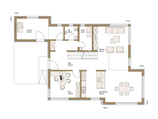 Fertighaus MH Mannheim - FUTURE von Fertighaus WEISS Schlüsselfertig ab 573160€, Satteldach-Klassiker Grundriss 1