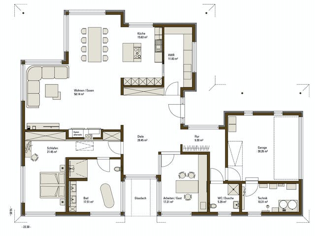 Fertighaus MH VITA von WEISS Holzhaus Schlüsselfertig ab 637788€, Bungalow Grundriss 1
