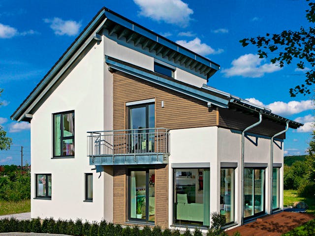 Fertighaus MH Villingen-Schwenningen von Fertighaus WEISS Schlüsselfertig ab 438422€, Pultdachhaus Außenansicht 1