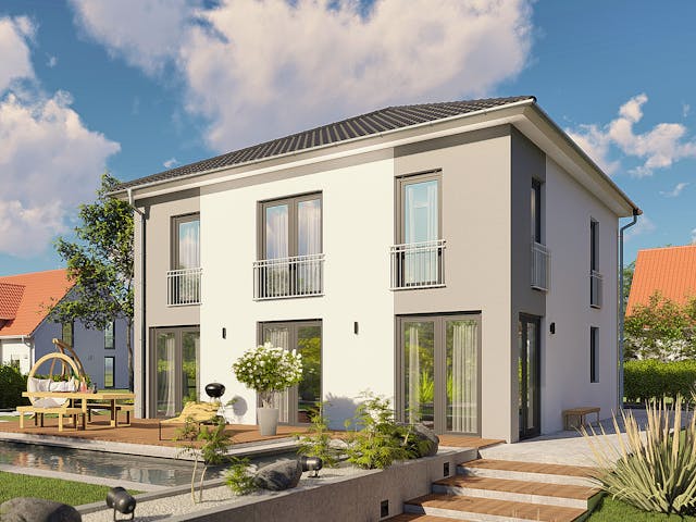 Massivhaus Florenz von MHW Haas Wohnbau, Stadtvilla Außenansicht 1