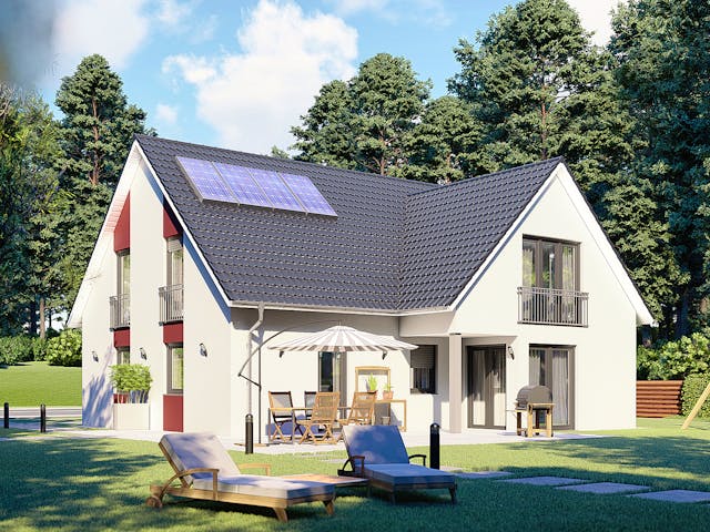 Massivhaus Oslo von MHW Haas Wohnbau, Satteldach-Klassiker Außenansicht 1