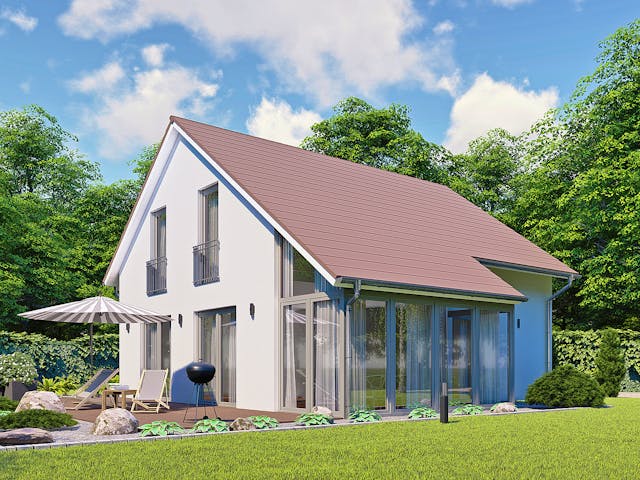 Massivhaus Verona von MHW Haas Wohnbau, Satteldach-Klassiker Außenansicht 1