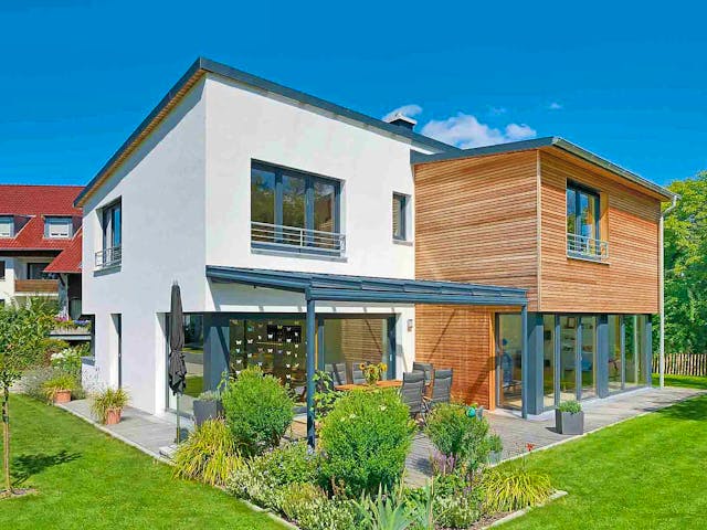 Fertighaus Haus Plessner von Naturholzhaus Bayern, Pultdachhaus Außenansicht 1