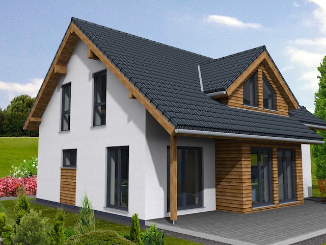 Fertighaus New Edition 159 von Suckfüll Energiesparhaus Schlüsselfertig ab 378100€, Satteldach-Klassiker Außenansicht 1