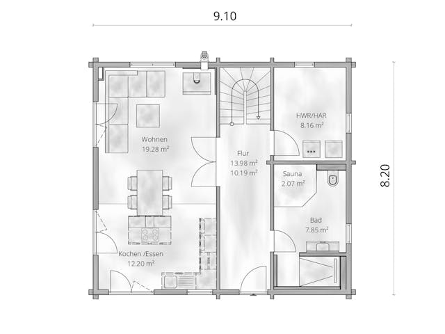 Blockhaus Haus Kaiser von Gebrüder Noack Holzbau Ausbauhaus ab 175000€, Satteldach-Klassiker Grundriss 1