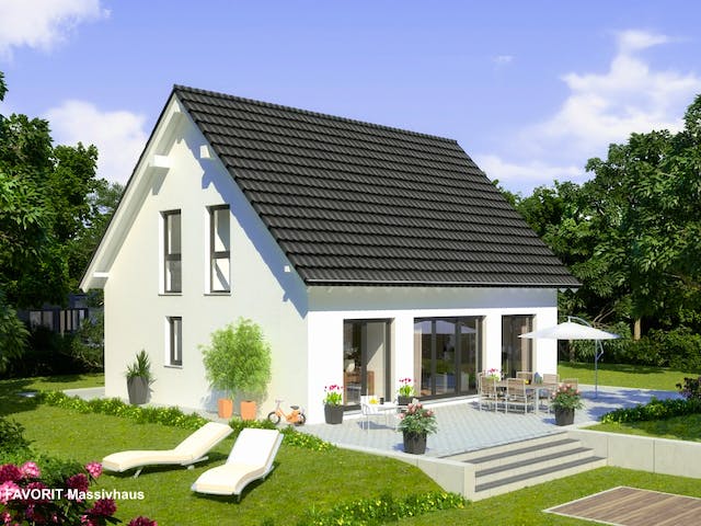 Massivhaus Noblesse 126 von FAVORIT Massivhaus Schlüsselfertig ab 295430€, Satteldach-Klassiker Außenansicht 1