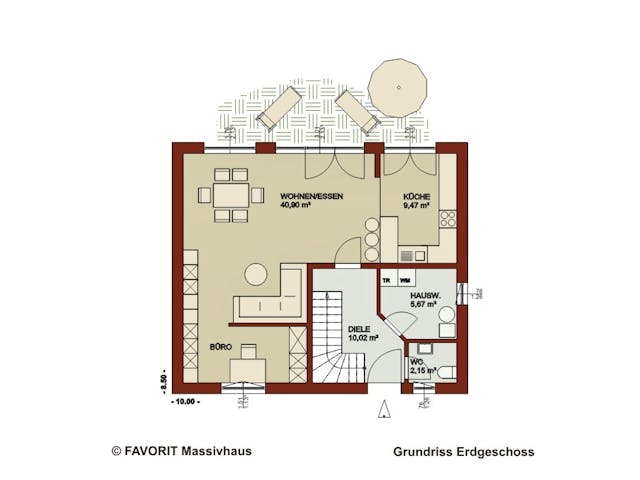 Massivhaus Noblesse 126 von FAVORIT Massivhaus Schlüsselfertig ab 295430€, Satteldach-Klassiker Grundriss 1