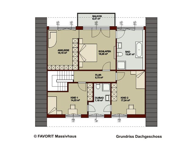 Massivhaus Noblesse 195 von FAVORIT Massivhaus Schlüsselfertig ab 443620€, Satteldach-Klassiker Grundriss 2