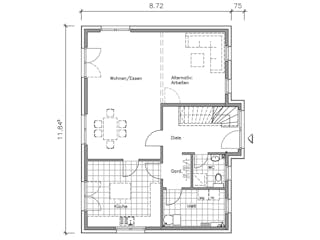 Massivhaus Friesenhaus FS-168 von NURDA-Hausbau Schlüsselfertig ab 298800€, Satteldach-Klassiker Grundriss 1
