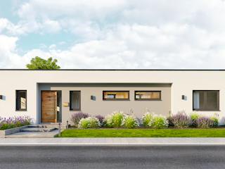 Fertighaus Bungalow 5 Flachdach von OKAL Haus Schlüsselfertig ab 553900€, Bungalow Außenansicht 2