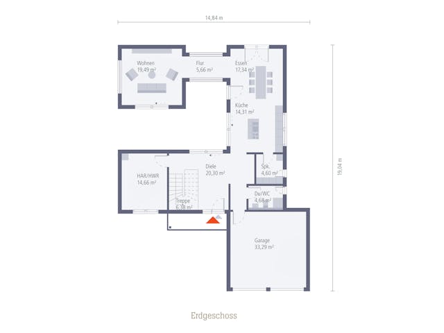 Fertighaus Musterhaus Bad Vilbel von OKAL Haus Schlüsselfertig ab 463900€, Pultdachhaus Grundriss 1