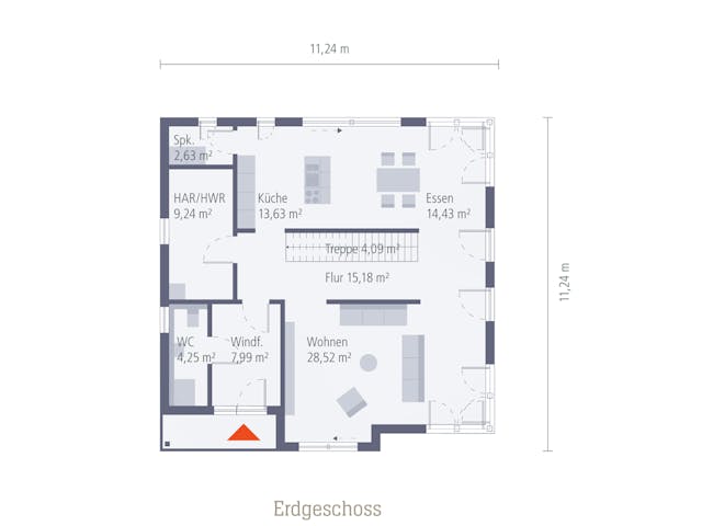 Fertighaus Musterhaus Fellbach von OKAL Haus Schlüsselfertig ab 557900€, Satteldach-Klassiker Grundriss 1