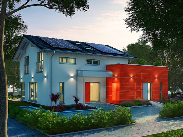 Fertighaus Musterhaus Günzburg von OKAL Haus Schlüsselfertig ab 664900€, Satteldach-Klassiker Außenansicht 1