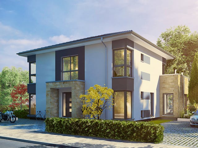 Fertighaus Musterhaus Köln von OKAL Haus Schlüsselfertig ab 574900€, Stadtvilla Außenansicht 1