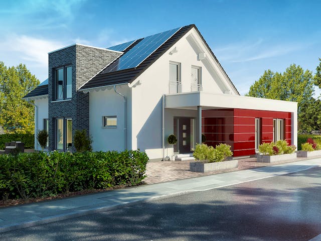 Fertighaus Musterhaus Langenhagen von OKAL Haus Schlüsselfertig ab 671900€, Satteldach-Klassiker Außenansicht 1