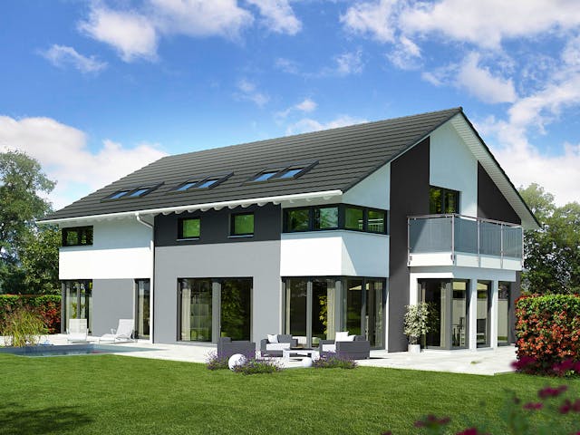 Fertighaus Musterhaus Mannheim von OKAL Haus Schlüsselfertig ab 432900€, Satteldach-Klassiker Außenansicht 1