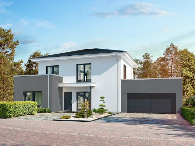 Fertighaus Musterhaus Schkeuditz von OKAL Haus Schlüsselfertig ab 622900€, Stadtvilla Außenansicht 1