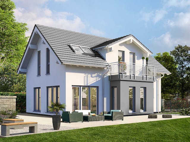 Fertighaus Musterhaus Simmern von OKAL Haus Schlüsselfertig ab 322900€, Satteldach-Klassiker Außenansicht 1