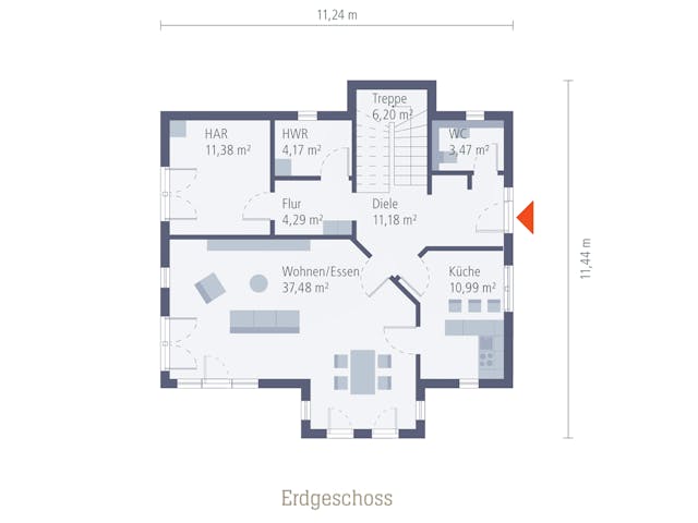 Fertighaus Musterhaus Simmern von OKAL Haus Schlüsselfertig ab 322900€, Satteldach-Klassiker Grundriss 1