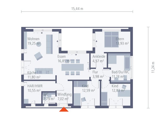 Fertighaus Musterhaus Stelle von OKAL Haus Schlüsselfertig ab 429900€, Bungalow Grundriss 1