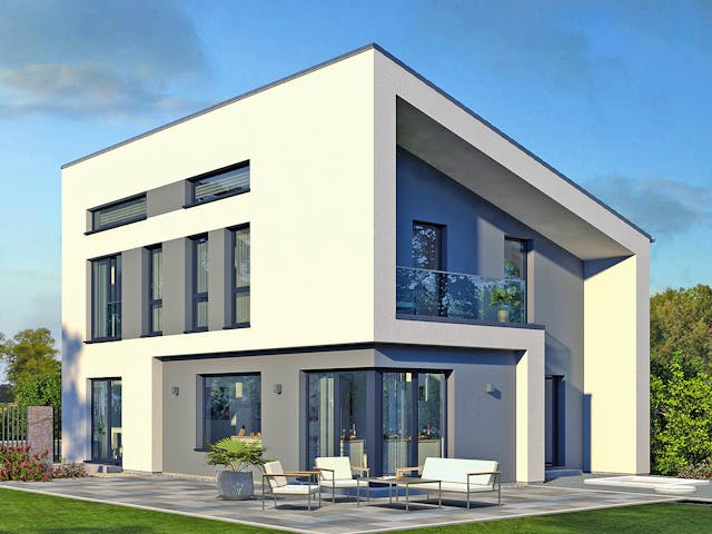 Fertighaus Pult 13 von OKAL Haus Schlüsselfertig ab 528900€, Pultdachhaus Außenansicht 1
