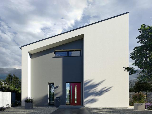 Fertighaus Pult 13 von OKAL Haus Schlüsselfertig ab 528900€, Pultdachhaus Außenansicht 2