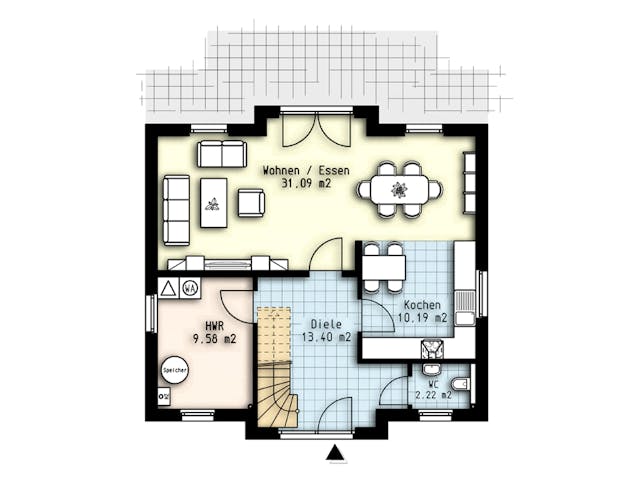Massivhaus Polaris 5 von OLFA Haus Schlüsselfertig ab 277000€, Satteldach-Klassiker Grundriss 1